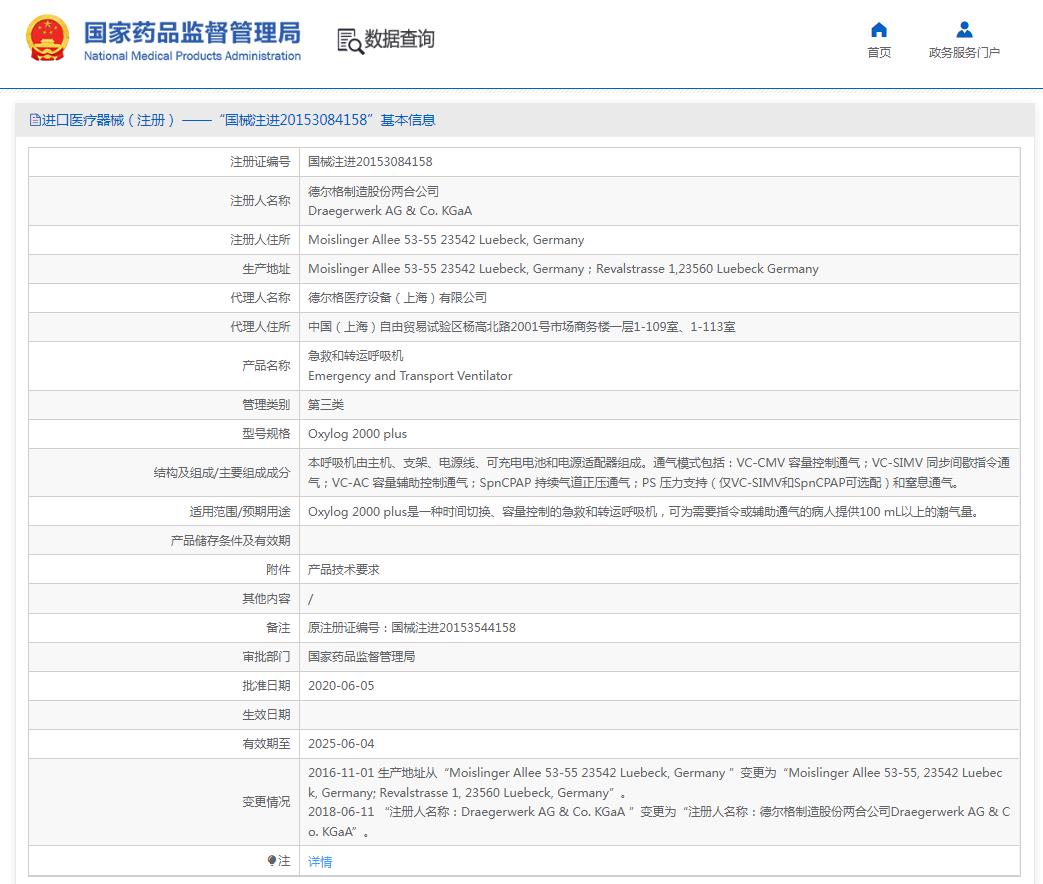 德爾格oxylog2000plus急救呼吸機