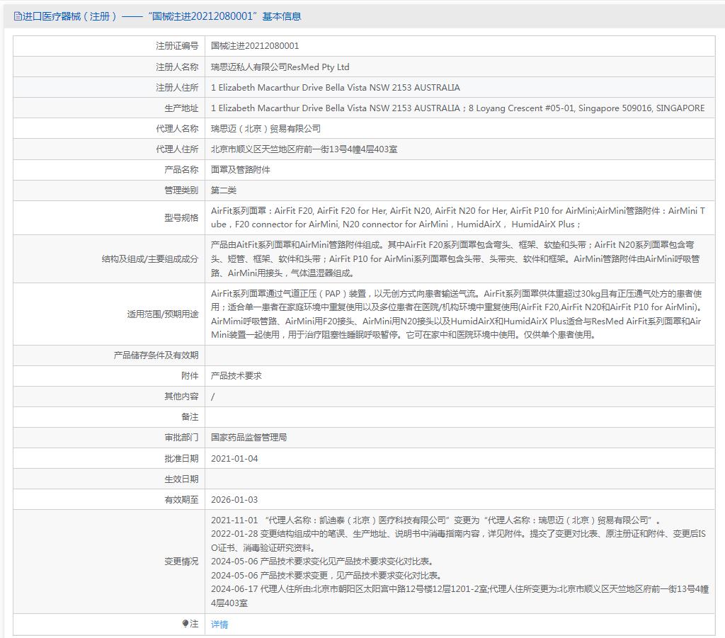 瑞思邁（Resmed）呼吸機(jī)面罩AirFit N10鼻罩式面罩帶